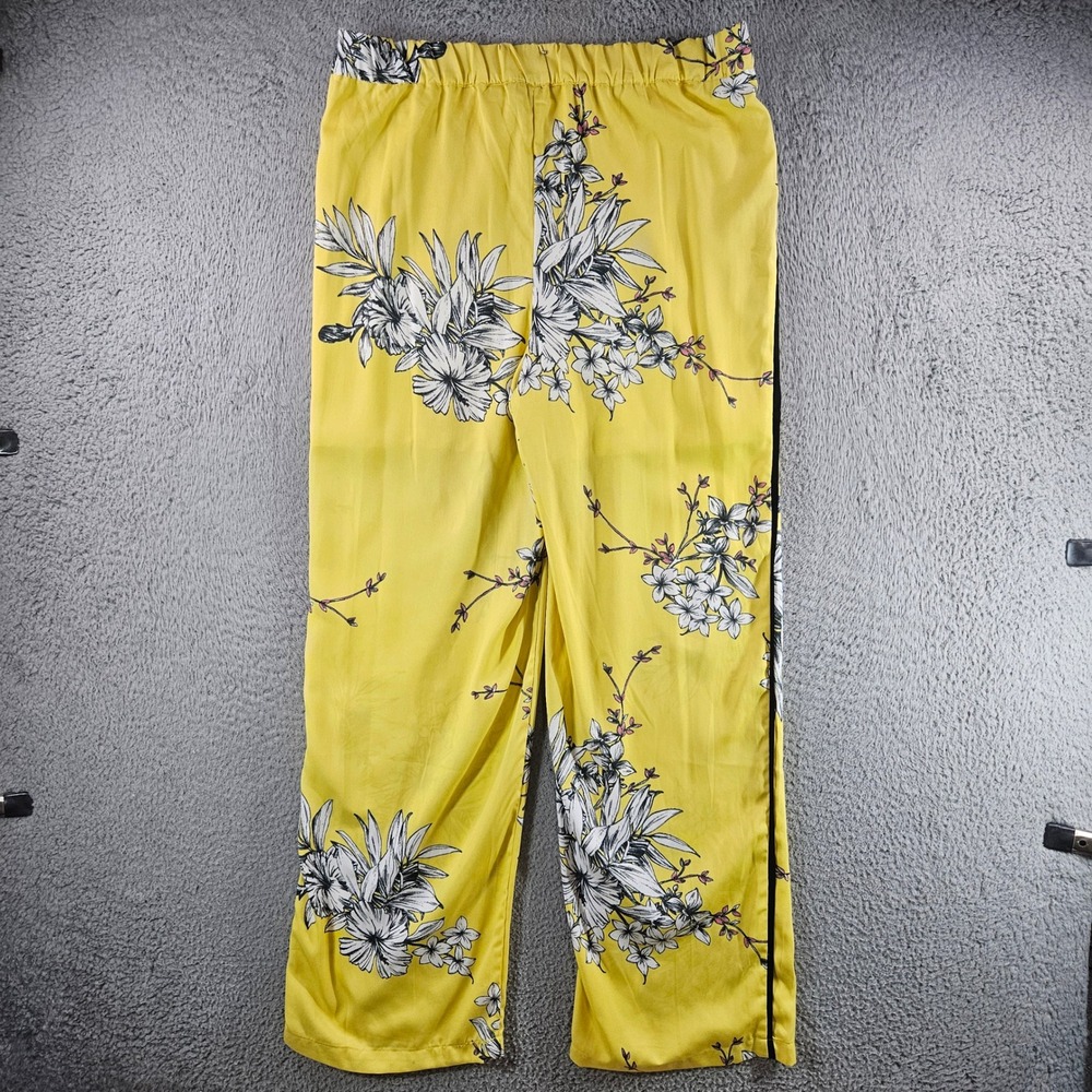 Vero Moda VMSatina Pants Yellow Floral Wide Leg Side Stripe New Size M‎ - Picture 11 of 15